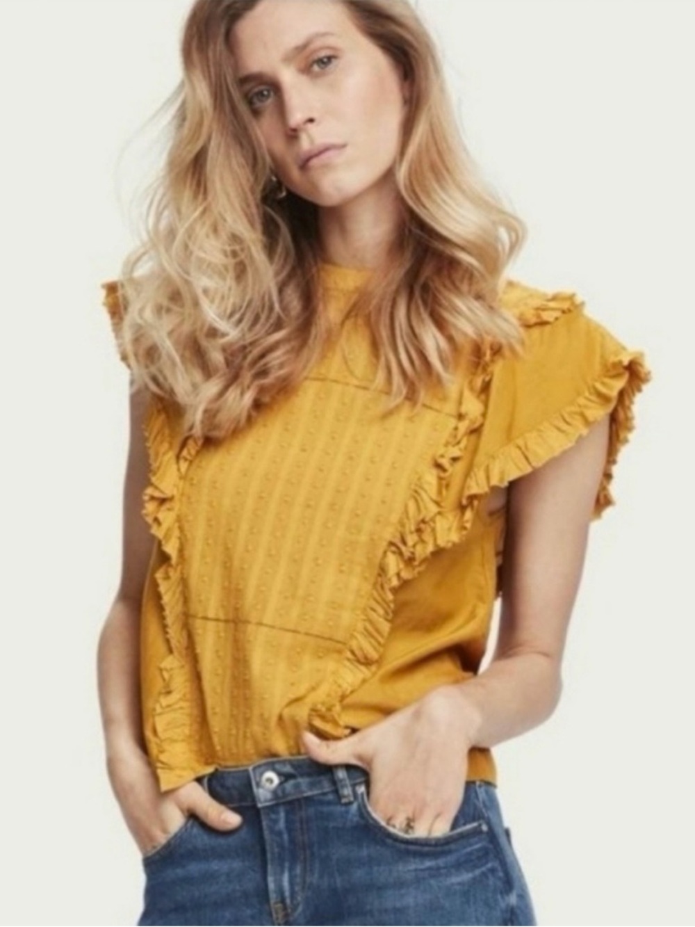 Scotch & Soda Mustard Ruffle Sleeve Top
